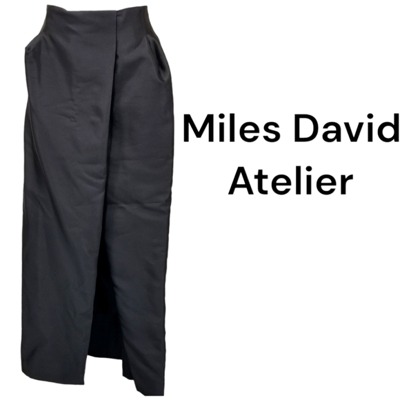 Fabulous David Peck for Miles David ATELIER High slit fitted Tuxedo Maxi Skirt
